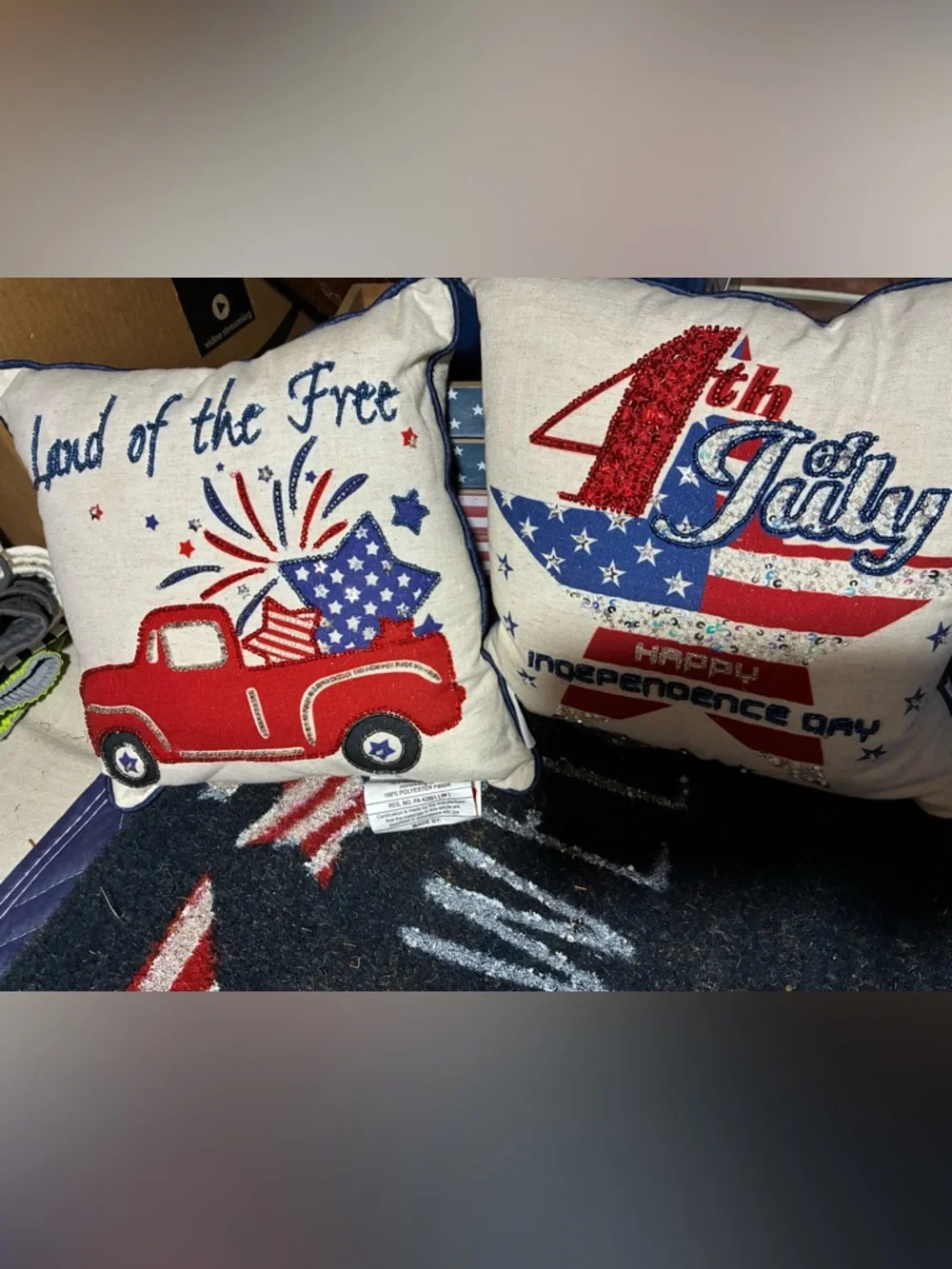 New! Patriotic Red, White & Blue Decorative Throw Pillow Set